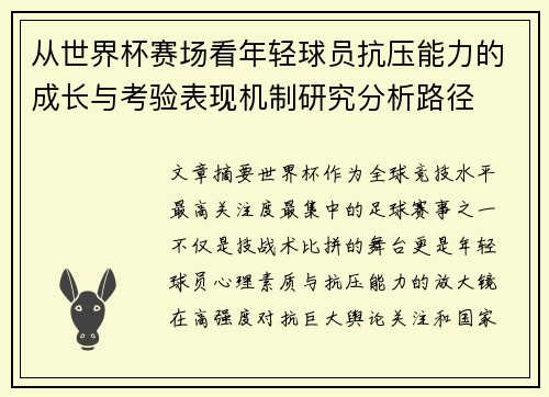 从世界杯赛场看年轻球员抗压能力的成长与考验表现机制研究分析路径 从世界杯赛场看年轻球员抗压能力的成长与考验表现机制研究分析路径